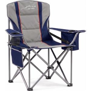 FAIR WIND Padded Camping Chair 500LBS Capacity Heavy Duty Oversized Folding Chair for Heavy People Portable Lawn Chair with Adjustable Lumbar Support, Cooler Bag & Cup Holder for Outdoor, Beach, Single Pack
