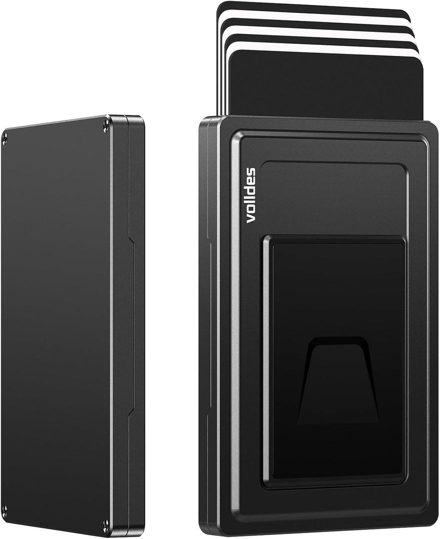 Metal Wallet for Men - Aluminum Magnetic Wallet, RFID Blocking, Push Button Slide-Out Quick Access, Slim Minimalist Front Pocket Wallet, Holds 5-7 Cards, Black