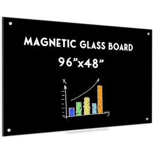 Black Dry Erase Board, 8' x 4' Magnetic Glass Whiteboard for Wall,96" x 48" Large Black Glass Magnetic Board with 1 Marker Tray and 10 Magnets for Office, Home, Classroom