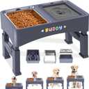 Decflow 3-in-1 Elevated Dog Bowls, 4 Height Adjustable Raised Dog Bowl with Stainless Steel Food Bowl, Slow Feeder, No Spill Water Bowls for Medium Large Dogs (Blue)