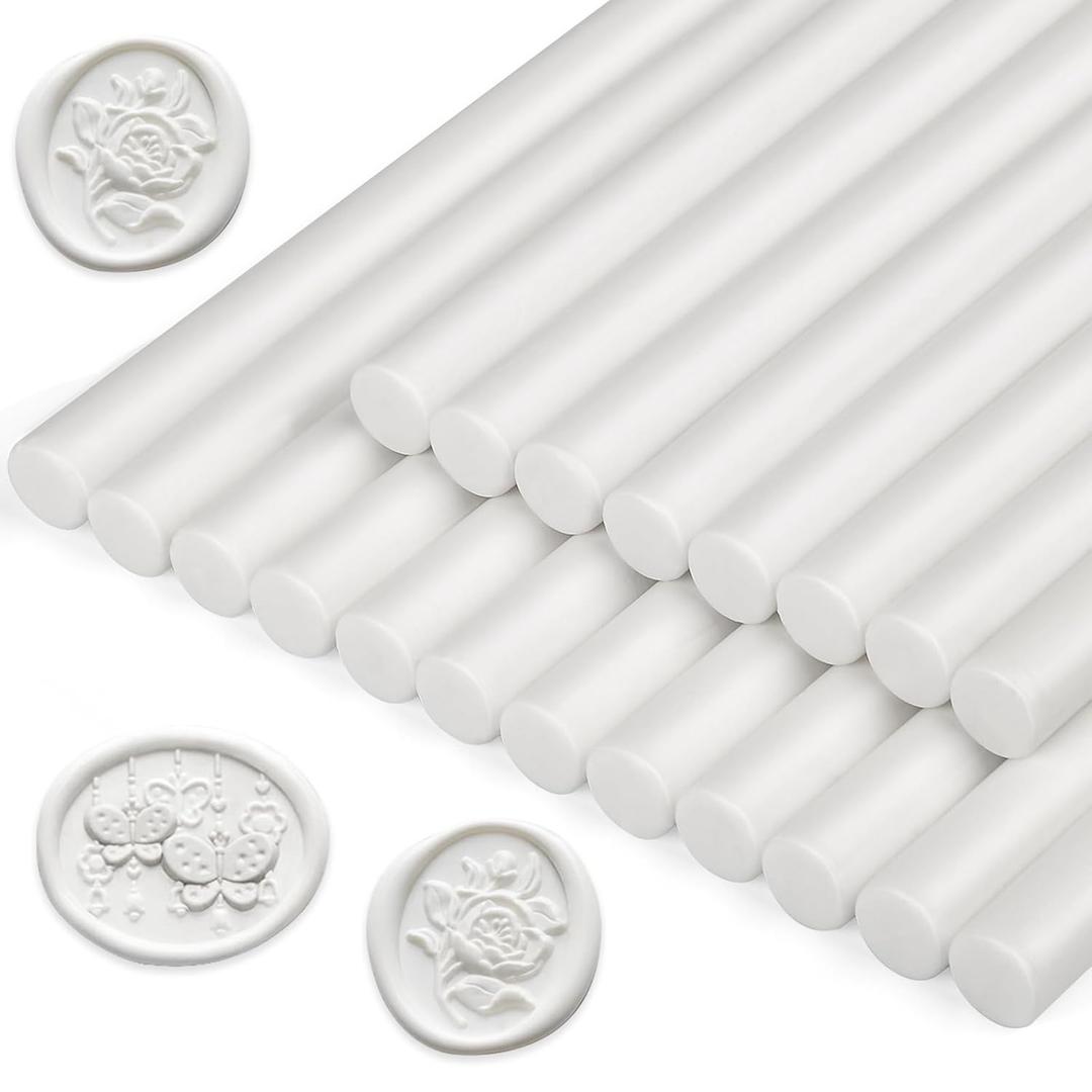 Paxcoo 20pcs Sealing Wax Sticks, Wax Seal Sticks, Glue Gun Sealing Wax Sticks for Wedding Invitations, Letter, Envelope, Cards and Crafts (White)