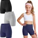 Yooo's Vivi 3 Pack Girls' Biker Shorts | High Waist, Yoga Fabric, Stretchy, Squat Proof, Flatlock Seams, Dance, Cheer, Running, Gymnastics, Volleyball