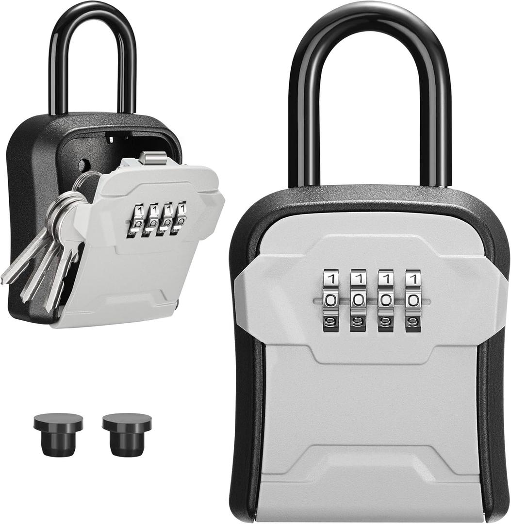 Puroma Lock Box, Key Lock Box Wall Mount & Portable Combination Lockbox with Resettable Code, Security Lockbox for Outside House Keys, Apartment Realtors Spare Keys Storage (1 Pack, Gray)