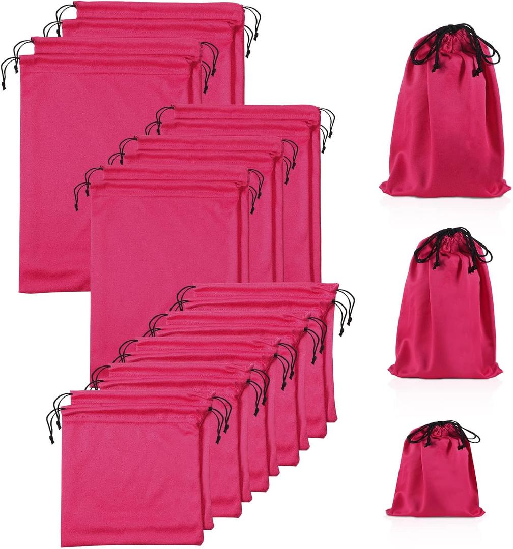 Hillban 20 Pcs Satin Game Toy Bags with Drawstring Silk Toy Organizer Lightweight Gift Pouch Multipurpose Foldable Stuff Sack Travel Bags for Women Men, 3 Sizes(S,M,L,Pink)