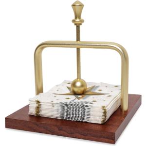 Gold Wood Napkin Holder for Table, Cocktail Napkin Holder for within the Limits of 4.54.5 inch Napkin,Wooden Square Napkin Dispenser with Metal Center Ball for Kitchen Bar Wedding Party