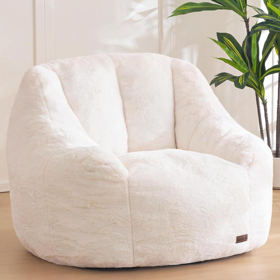 MAXYOYO Bean Bag Chair, Comfy Bean Bag Sofa with Back Support, Faux Fur Bean Bag Chair for Adults and Kids, Stuffed Floor Sofa for Living Room, Bedroom, Apartment, Beige (Large)