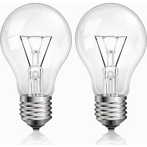 60 Watt Incandescent Light Bulbs, A19 60W Clear Incandescent Bulb E26 Medium Base Shatter Resistant Rough Service Light Bulb 2 Pack