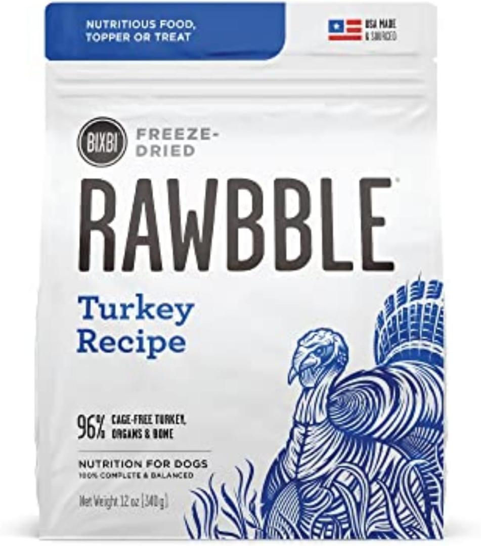 BIXBI Liberty Freeze-Dried Dog Food Topper & Treats, Turkey – 96% Meat & Organs, No Refrigeration – USA Made, 12 oz (EXP 03/03/26)