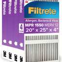 Filtrete 20x25x4 AC Furnace Air Filter, MPR 1550, MERV 12, Fits Honeywell & AprilAire Space-Gard, CERTIFIED Asthma & Allergy Friendly, Electrostatic Filter, 4-Pack (Actual Size 19.88 x 24.63 x 4.31)