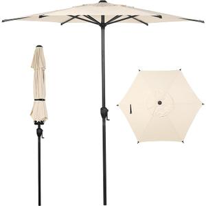 Abba Patio 7.5FT Lyon Outdoor Patio Umbrella Outdoor Table Umbrella with Push Button Tilt and Crank Market Umbrella 6 Sturdy Ribs UV Protection Waterproof for Garden Deck Backyard Pool Beige