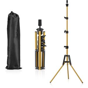 Reinforced Mannequin Head Stand, Wig Stand Tripod, Adjustable Floor Holder, Manikin Stand for Cosmetology Hairdressing Training (Golden Metal)