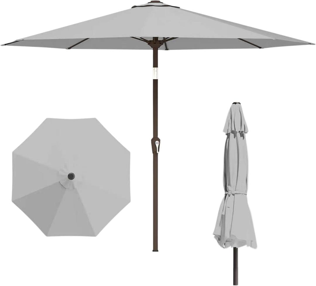 11FT Patio Umbrella, Outdoor Umbrella with with 8 Sturdy Fiberglass Ribs,Market Table Umbrella with Push Button Tilt and Crank,Suit for Backyard,Garden,Pool,Deck(Light Gray)