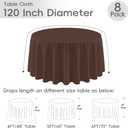 8 Pack Round Tablecloth 120 Inch Cloth Brown Tablecloth for Round Tables, Washable Polyester Table Cloth Stain and Wrinkle Resistant Decorative Table Cover for Wedding Party Dining Banquet