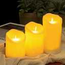 LUZLAB 3pc Flameless Candles with Heart & Shamrock Stickers - St. Patrick's Day Flameless Candles for Ambiance Battery Operated LED Pillar Candles for Gifts Home Garden Decor