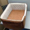 Dog Car Seat for Large Medium Size Puppy Dog,Soft Fabric Dogs Bed Filling Memory Foam,2 Clip-On Safety Leashs and 2 Pockets,Removable and Washable Comfy Pet Travel Car Seat White/Brown