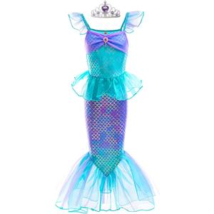 Mermaid Dress, Mermaid Tail Costume Little Girls Princess Dress up with Crown for Girl Gift (4-5 T, Blue Purple)