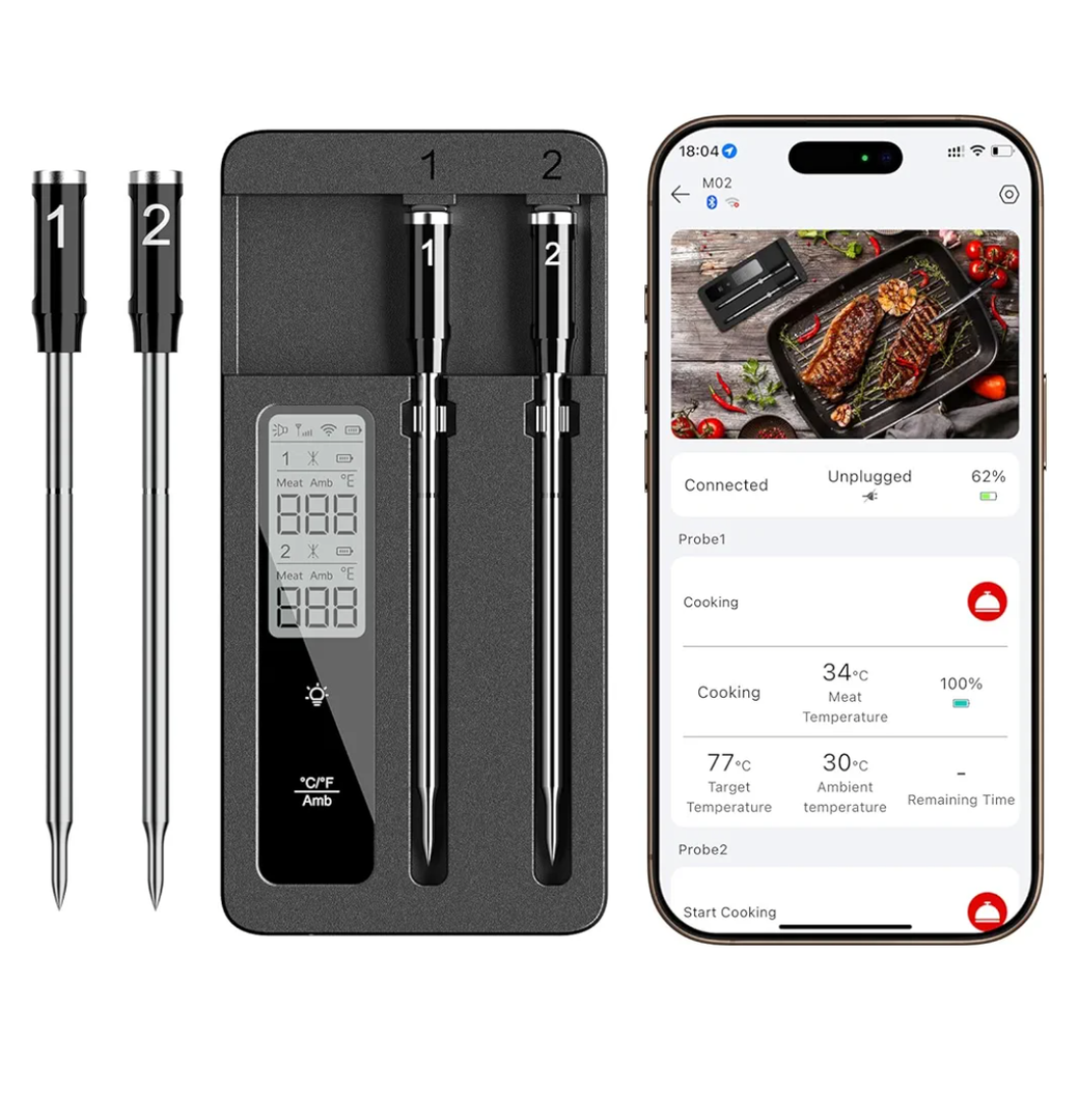 Smart Wireless Meat Thermometer with Dual Probes, Bluetooth & WiFi Combo, High Precision & Fast Response for BBQ, Grill, Smoker, Oven, Air Fryer