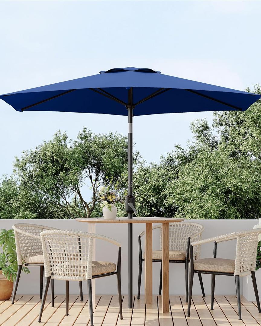 GarveeLife 7.5 ft Outdoor Patio Umbrella Table Market with Push Button Tilt and Crank, 6 Sturdy Ribs UV Protection Waterproof for Garden, Deck, Backyard, Pool (Navy Blue) GarveeLife 7.5 ft Outdoor Patio Umbrella Table Market with Push Button Tilt and Crank, 6 Sturdy Ribs UV Protection Waterproof for Garden, Deck, Backyard, Pool (Navy Blue)
