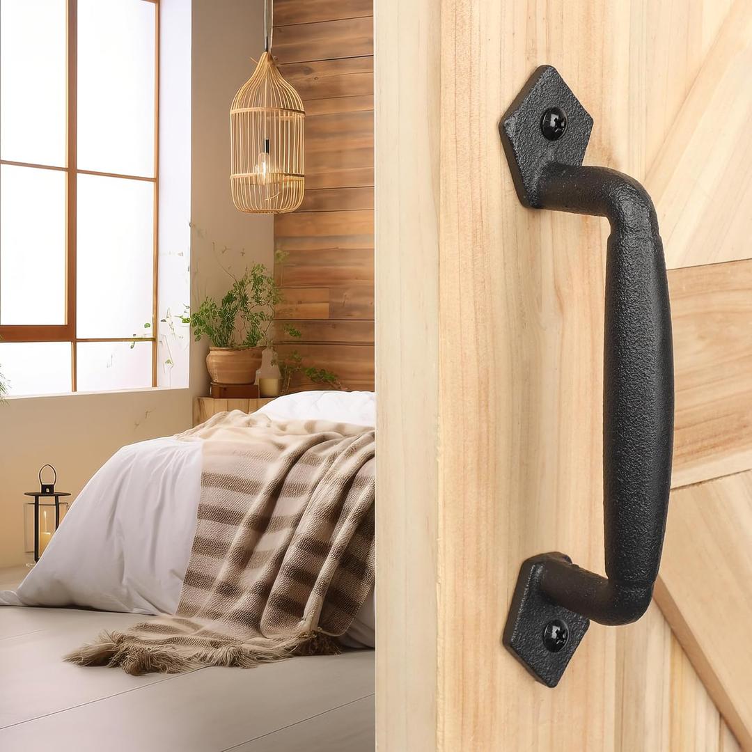 Rustic Barn Door Handle, 8" Heavy Duty Large Design Barn Pull Handle, for DIY Sliding Barn Door, Gate, Shed, Garage | Round Solid Metal Material, Matte Black Finish