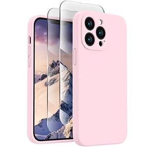 FireNova Designed for iPhone 13 Pro Max Case, Silicone [Camera Protection] Phone Case with [2 Screen Protectors], Soft Anti-Scratch Microfiber Lining Inside, 6.7 inch, Chalk Pink