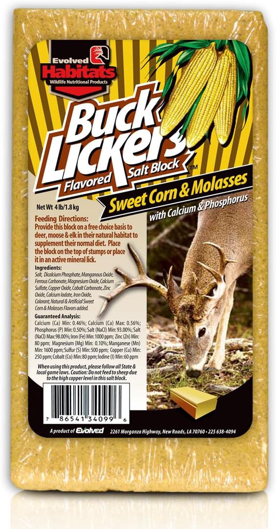 2pcs EVOLVED HABITATS Buck Lickers Sweet Corn & Molasses Flavored Salt Block 4 Lbs Mineral Deer Attractant - Ready & Easy to Use Time-Release All Year-Round Food Supplement for Deer, Elk & Moose