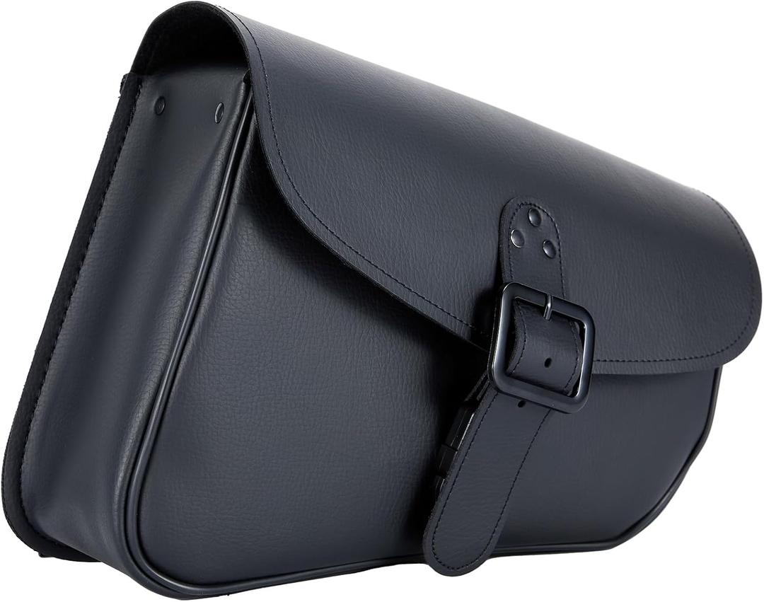 Motorcycle Swingarm Bag with Black Synthetic Leather, Swing Arm Bag Motorcycle Saddlebag Left Side Tool Bag Fit for Softail / Triangulated Swingarm Models Dyna Low Rider Fat Bob, An Adjustable Strap (Medium to Large)