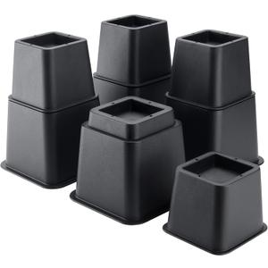 BTSD-home Bed Risers 8 Inch Adjustable, 4-Pack Stackable Furniture Risers, 3, 5, 8 Inch Height, Heavy Duty for Under-Bed Storage, Couch, Desk and Table Legs, Black