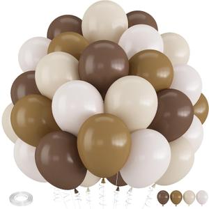 Brown Balloons, 12 Inch Coffee Brown Tan Cream Sand White Balloons for Neutral Bear Baby Shower Boho Wedding Woodland Birthday Party Decorations