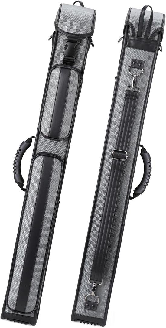 Pool Cue Case 2X2/2X4 Hard Pool Stick Carrying Case Billiard Faux Leather Cue Stick Cases with Handle and Detachable Shoulder Straps, Holds 2 Butt and 2/4 Shafts (Gray)
