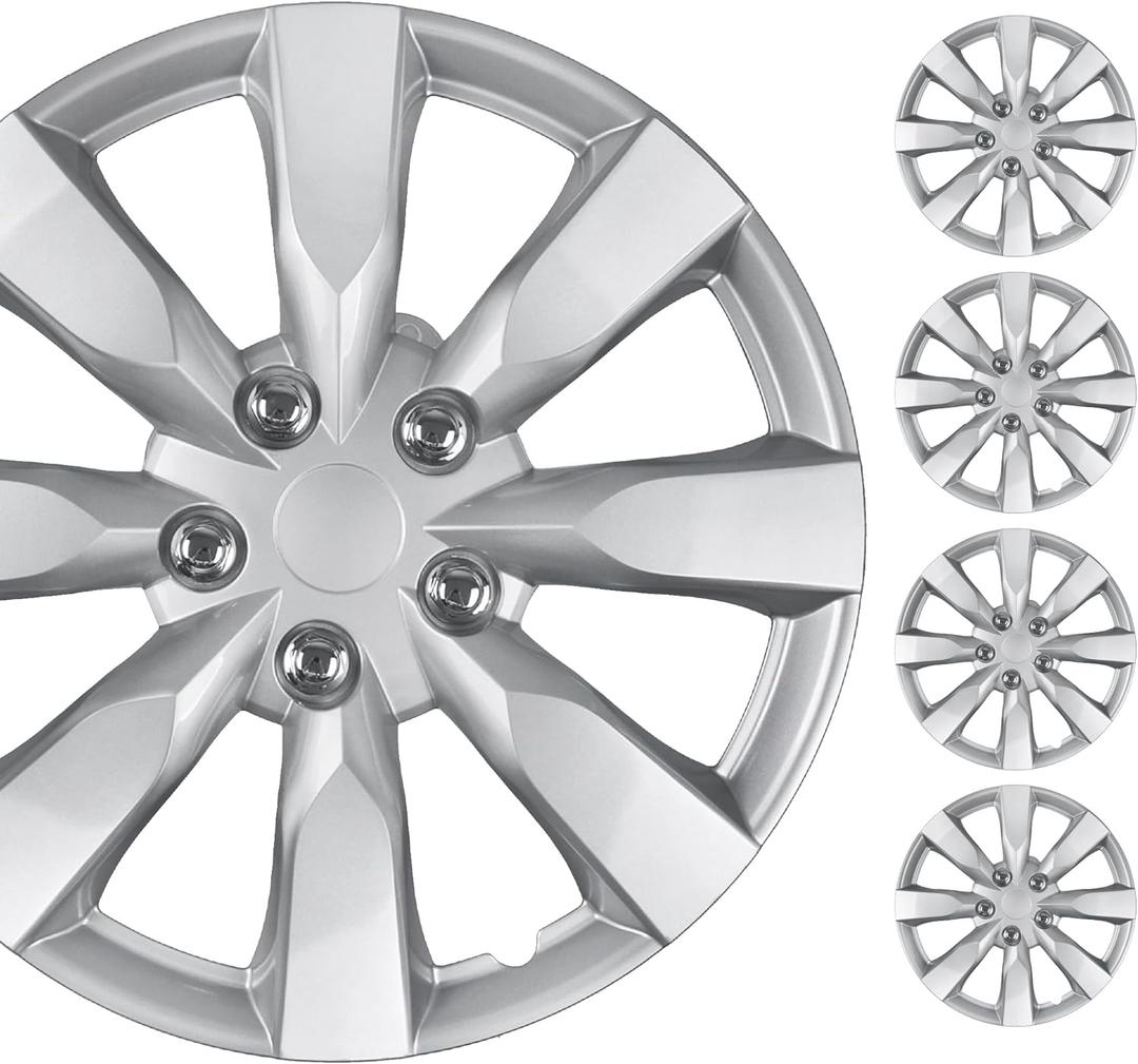 BDK Hubcaps Wheel Covers for Toyota Corolla 16  Four (4) Pieces Corrosion-Free & Sturdy  Full Heat & Impact Resistant Grade  Replacement, 4 Pack (8-Spoke Sport Silver)