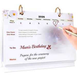 Desk Calendar, Weekly Page, Planner Notepad with Daily Schedule, 54 Sheets for 2026, Memo, One Poem One Day, Tabletop Use, Classy For Christmas or New Year