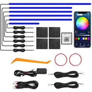 Acrylic Interior Car LED Strip Light with Wireless APP, RGB 6 in 1 with 175 inches 612 LEDs Fiber Optic Car Ambient Lighting Kits, Dynamic Music Sync Neon LED Strip Lights for Car