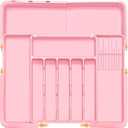 Homecor Silverware Organizer - Expandable Large Kitchen Drawer Organizer Utensil Organizer with 2 Knife Block Inserts, 22"x 19"Cutlery Tray with Drawer Dividers for Kitchen Flatware (Pink)