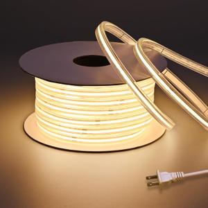 BENLUN AC 110V COB LED Strip Lights Outdoor Waterproof IP67 65.6FT, 3000K Warm White 200W 480LEDs/M CRI 90+ Transparent Silicone LED Rope Light for Bedroom Living Room Ceiling Garden House