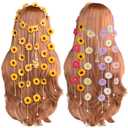 Sucrain 2pcs Flower Hippie Headband Floral Crown Summer Sunflower Hair Accessories for 70 s Bohemian Costumes Style (Yellow+Colorful)