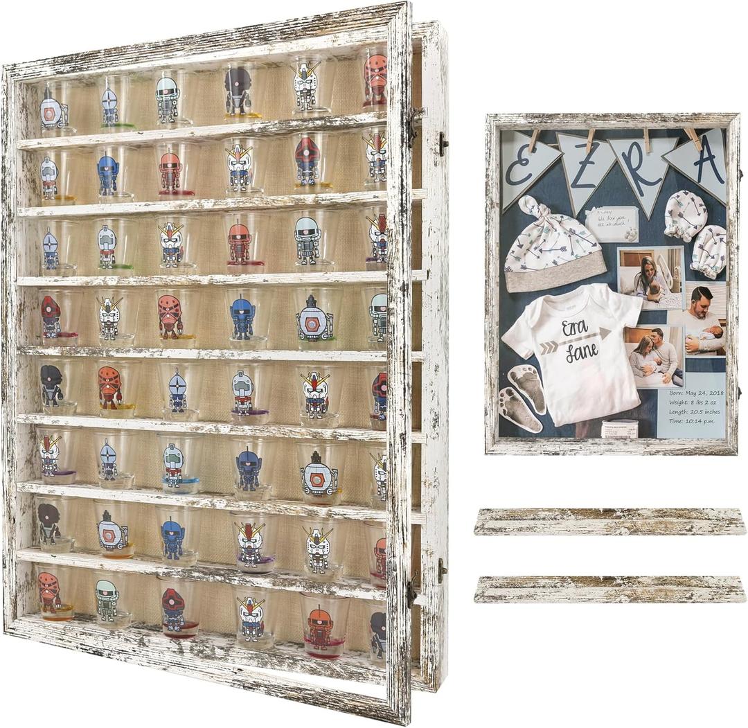 Shadow Box Frame Display Case 18x24 with Removable Shelves, Deep Memory Box Trinket Knick Knack Shelf Cabinet for Collector, Keepsake Coins Military Medals Wedding Flowers White