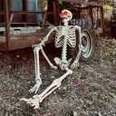 Halloween Skeleton Decorations - 5.5FT Life Size Skeleton Decoration Realistic Pose-n-Stay Human Skeleton with LED Glowing Eyes - Sound Sensor Hanging Props Creepy Sound for Halloween Decorations