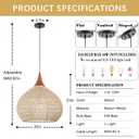 Karjearl 20" Large Rattan Pendant Light, Rattan Chandelier Hand-Woven Boho Pendant Light Fixtures with Solid Wood, Basket Wicker Chandelier for Dining Room Kitchen Island Living Room