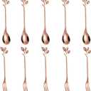 AnSaw 10-Pc Rose Gold Mini Spoons & Forks Set, 4.7" - Stainless Steel, Leaf Handle, Ideal for Coffee,Tea, Appetizers, Tastings, Parties, Charcuterie & Cocktails