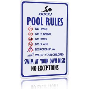 Crazysign Pool Rules Sign Warning Swim At Your Own Risk Vintage Tin Sign for Swimming Pool Water Park Beach Decor 8x12 Inches