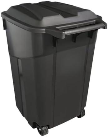 32 Gallon Outdoor Trash Can with Lid, Heavy-Duty Wheeled Garbage Bin for Backyard, Deck or Garage, Black, Can with Attached Snap Lock Lid and Heavy-Duty Handles (32 Gallon)
