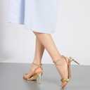 RIBONGZ Light Gold Strappy Kitten Heels For Womens Square Open Toe Sexy Sandals Comfortable Dressy Stiletto High Heels Wedding Party Evening Prom Dress Shoes 9