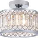 WimiSom Crystal Ceiling Light, Modern Semi Flush Mount Ceiling Lighting Fixture, Hand Woven Ceiling Light Fixtures Flush Mount for Hallway Bedroom Kitchen Entryway Living Room (Silver)