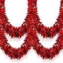 33Ft Christmas Tinsel Garland Shiny Thick Red Tinsel Decor Xmas Tree Decorations Metallic Twist Foil Garland for Birthday Thanksgiving Day New Year Parties Indoor Outdoor Party Supplies - Red