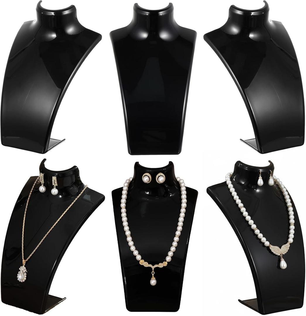 AceOrbit 6 Pcs Acrylic Necklace Display for Vendors, Jewelry Bust Stand Holder, 7.87 x 5.12 x 2.36 Inch Jewelry Display Mannequin for Earrings Necklace, Retail Store & Trade Shows(Black)