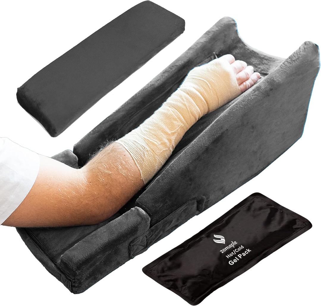 Zomaple Arm Elevation Pillow for Post Surgery  Adjustable Arm Support Pillow with Gel Memory Foam & Hot/Cold Pack  Couch Rest Pillow for Bed, Carpal Tunnel, Wrist & Elbow Recovery, Help Reduce Pain (Grey)