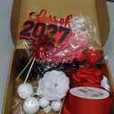 Sureio 48 Pcs Graduation Cake Toppers Class of 2026 Congrats Grad Cake Decor Graduation Cap Diploma Artificial Flower Card Ball Palm Leaves Firework Stick Kit for Theme Party Supplies(Red, White)