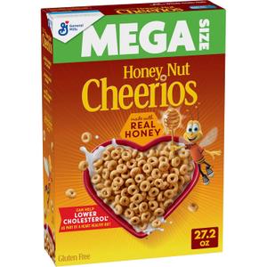 2 x Honey Nut Cheerios, Heart Healthy Gluten Free Breakfast Cereal with Whole Grain Oats, Mega Size, 27.2 oz
