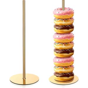 2 Pcs Metal Donut Display Stand Tower Bagel Holder Cake Stand Dessert Table Doughnut Holder Display Tower for Birthday Wedding Party and Donut Themed Party Decorations (Gold)