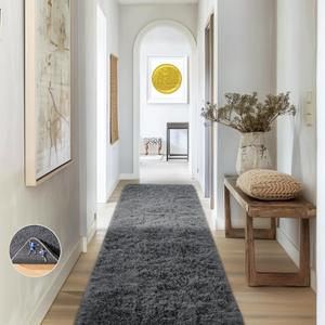 Ophanie 2x6 Runner Rug for Hallway, Upgrade Non-Slip Fluffy Soft Bedside Rugs, Bedroom Living Room Grey Shaggy Gray Carpet for Kids Girls Boys Dorm Nursery Home Decor Aesthetic